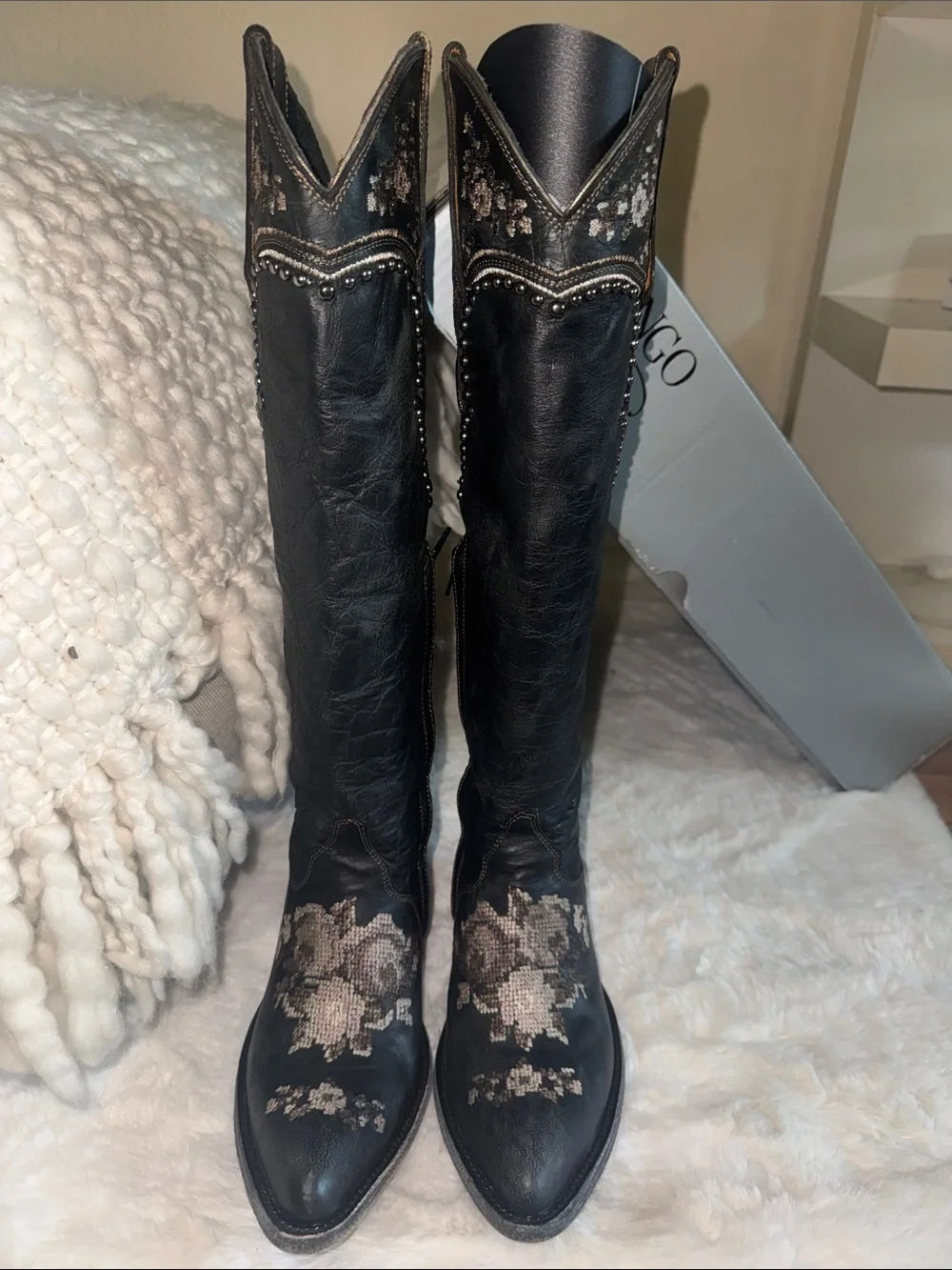 Old Gringo Black Over-the-Knee Embroidered Western Boots